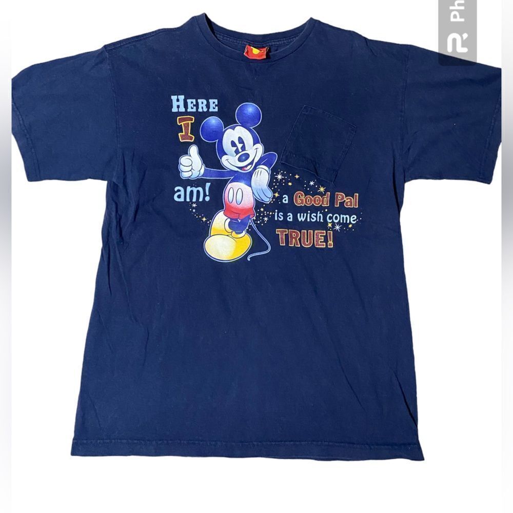 Vintage Disney Mickey Mouse A Good Pal is A Wish Come True Pocket Tshirt
